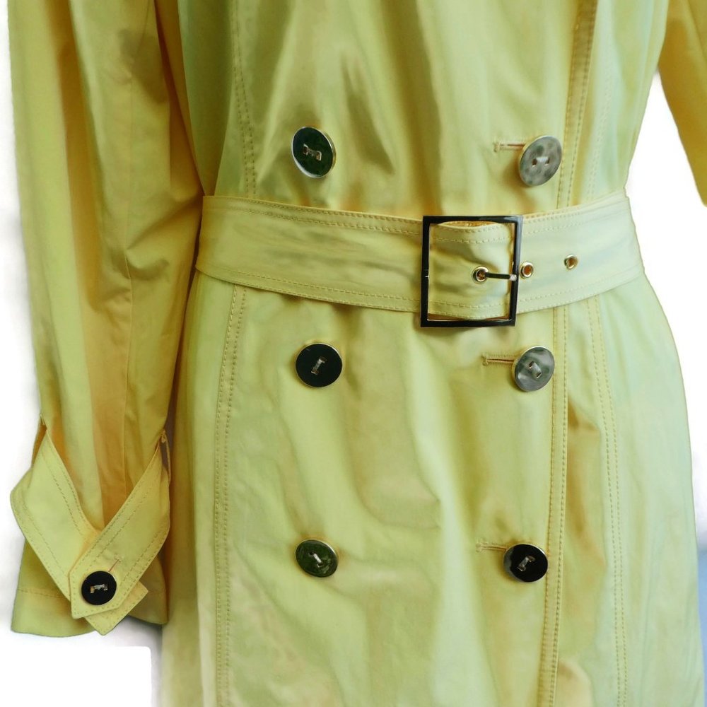 Worth New York Designer Yellow Trench Coat Double Breasted Belted Back Cape USA - Picture 5 of 14